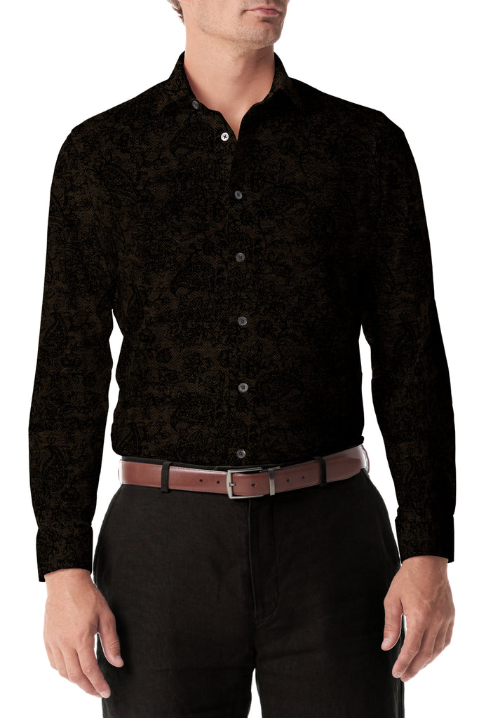 Brown Paisley Stretch Knit Button Up - SCARCI