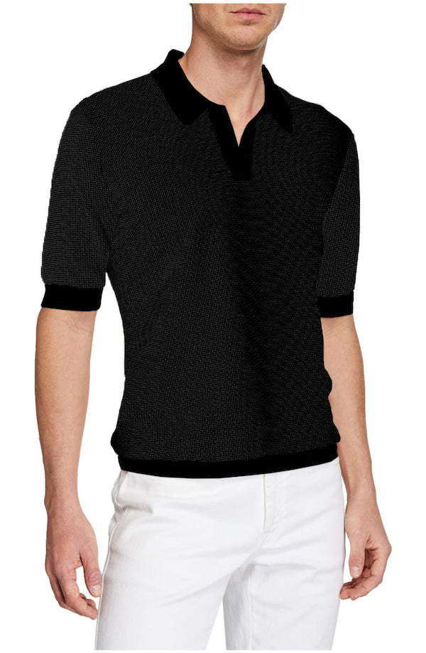 Black Amalfi Johnny Collar Polo - SCARCI