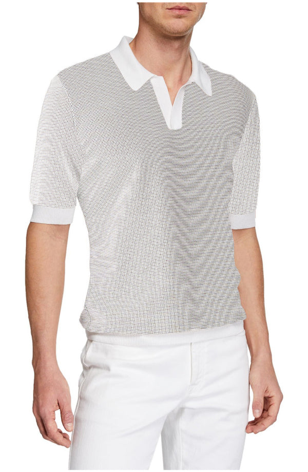 Black and White Amalfi Johnny Collar Polo - SCARCI