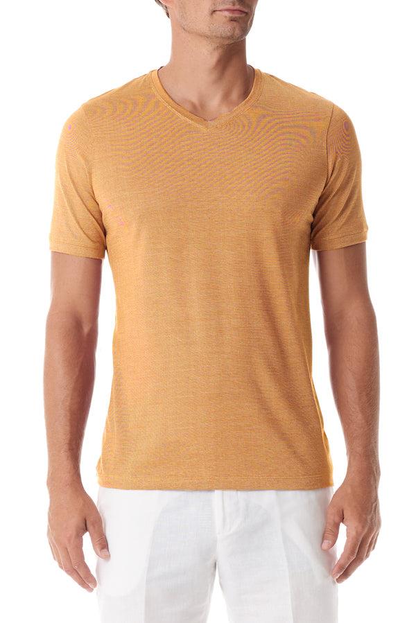 Salmon Silk V Neck Short Sleeve - SCARCI