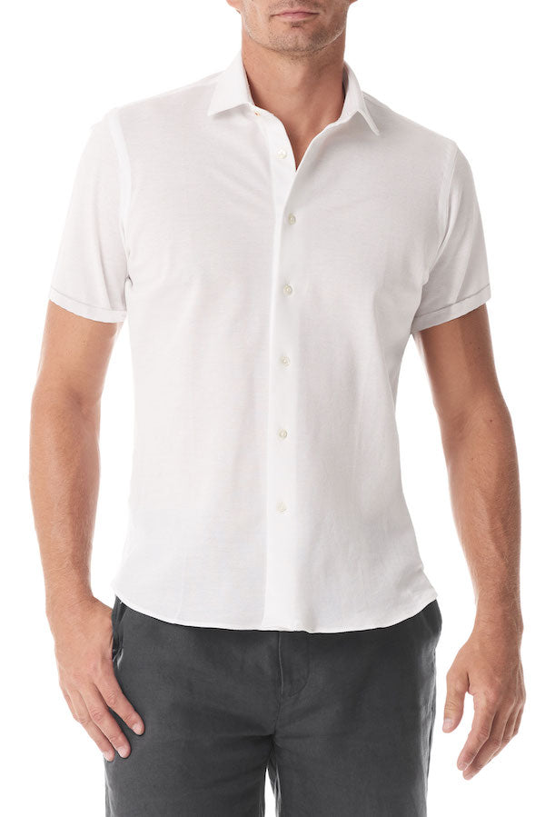 White Pique Short Sleeve Button Up - SCARCI