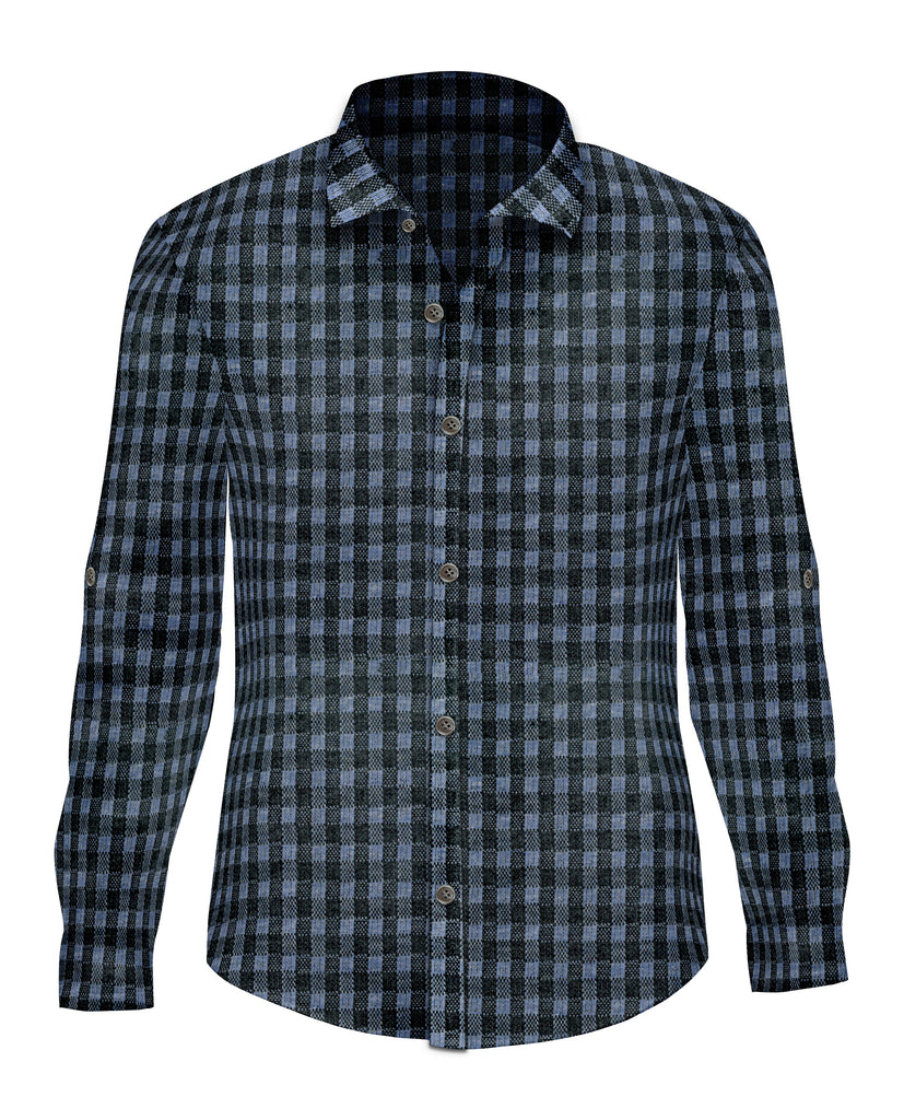 Blue Gingham Stretch Cotton Button Up - SCARCI