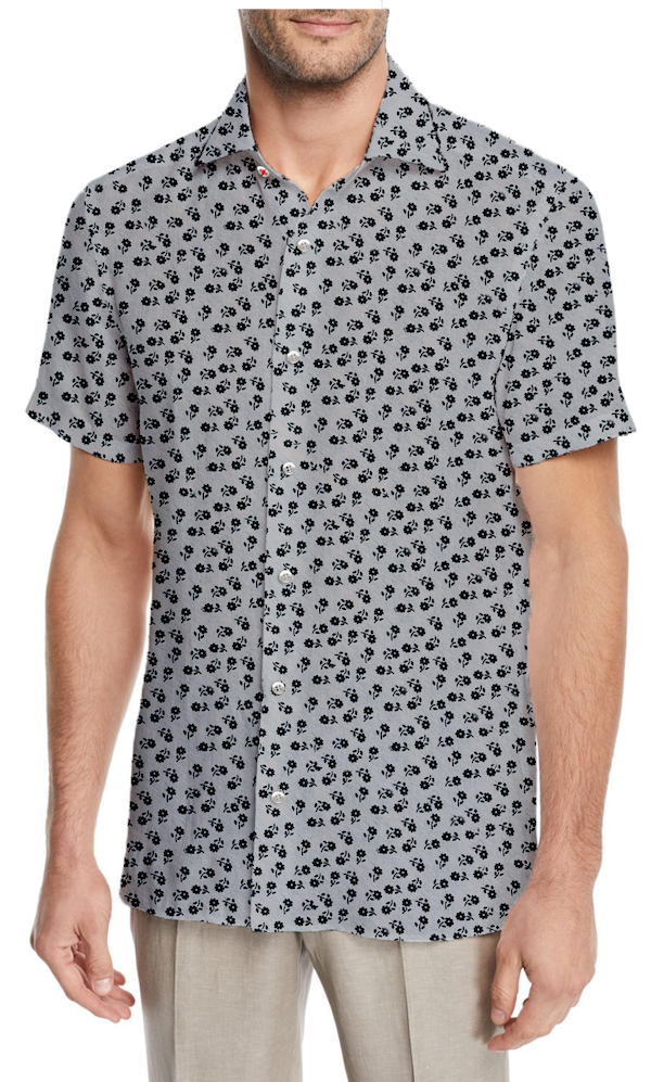 Grey Micro Flowers Stretch Short Sleeve Button Up - SCARCI