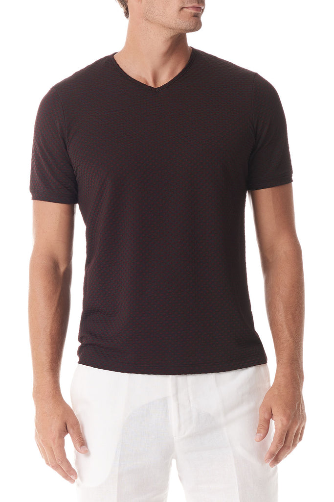 Black / Vino Fisheye Texture Mens Designer T-Shirt - SCARCI