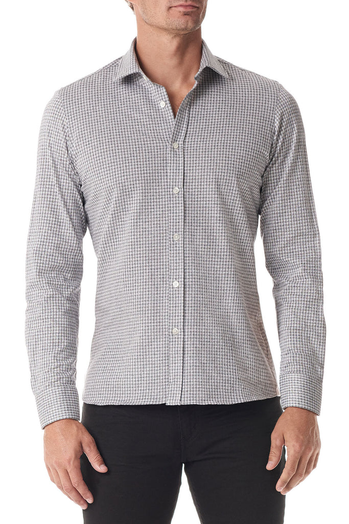 Grey Gingham Stretch Cotton Button Up - SCARCI