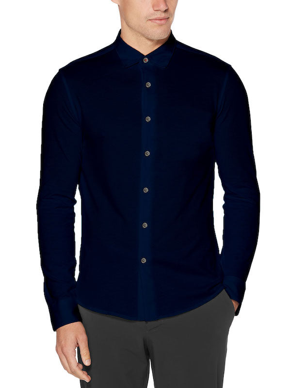 Men's Navy Pique Button Up Shirt