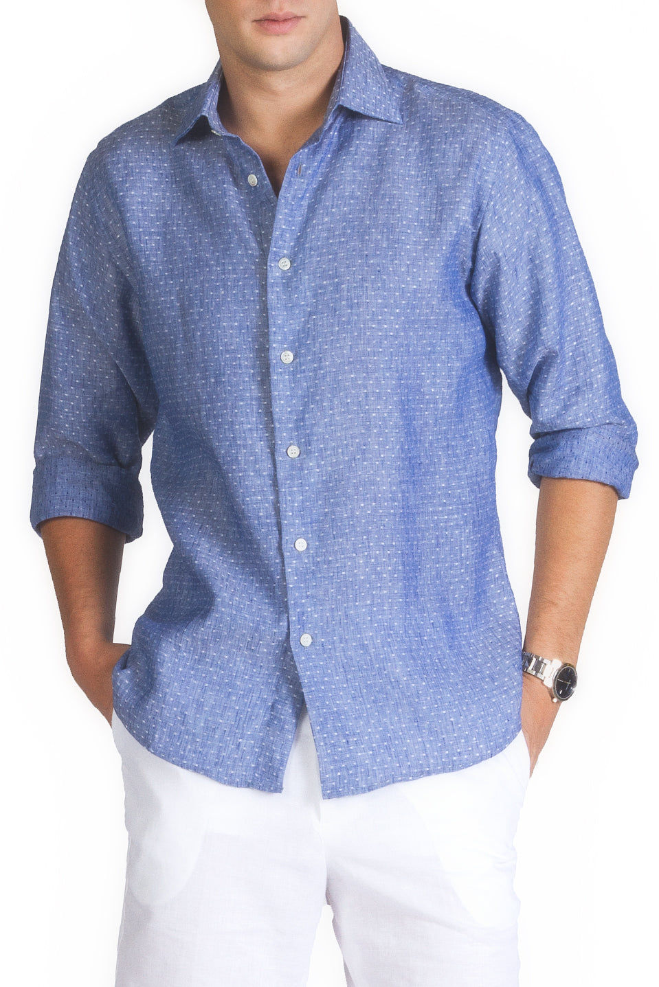 Royal Blue Linen Button Up | SCARCI