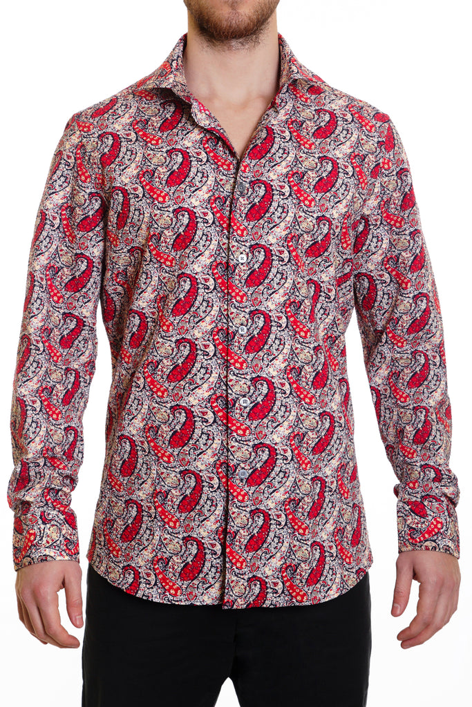 Red Paisley Seersucker Button Up Shirt - SCARCI