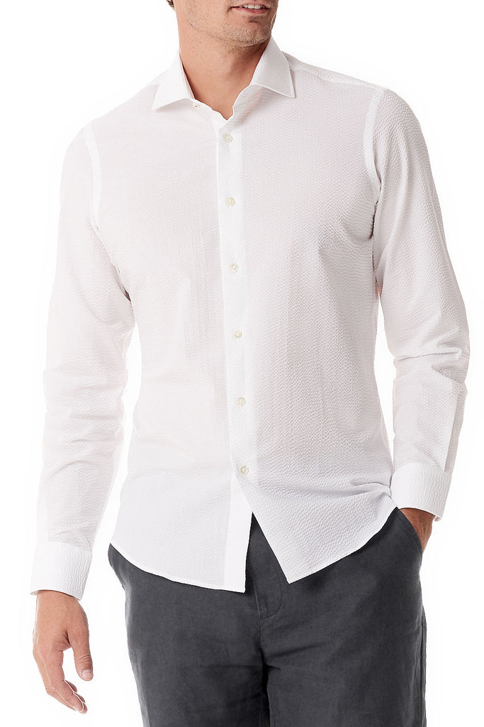 White Seersucker Button Up Shirt - SCARCI